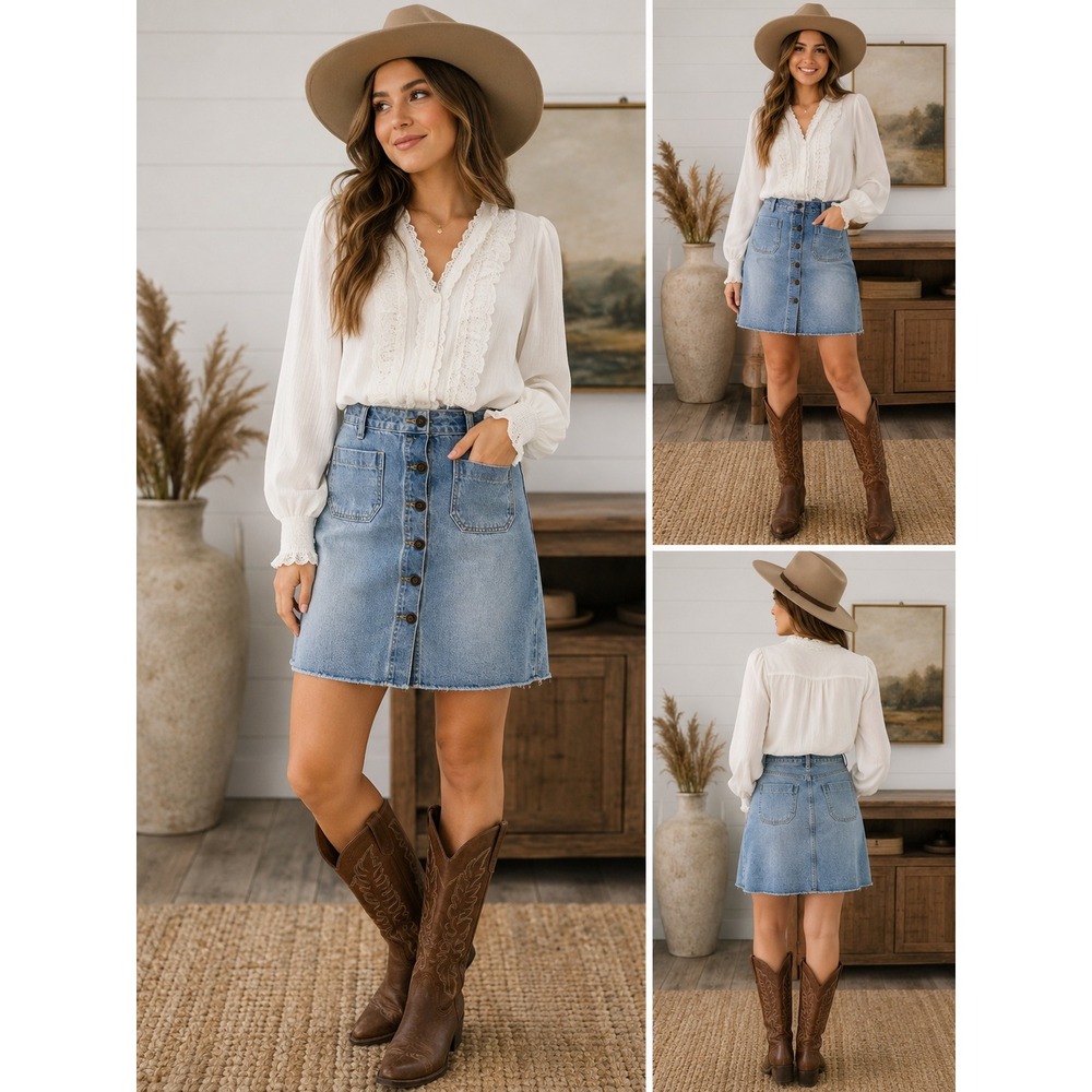Marine Layer Denim Skirt SZ 6 Light Wash Button Front Raw Hem Midi Blue